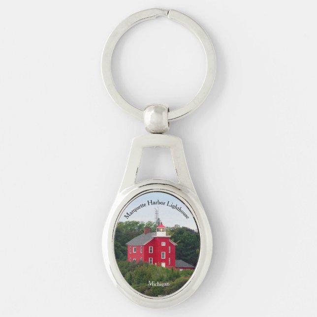 Marquette Harbour Lighthouse metal key chain (Front)