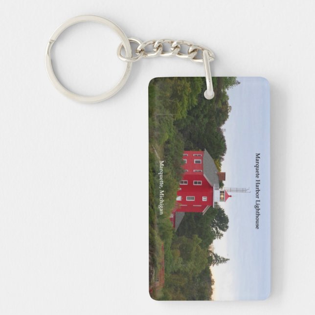 Marquette Harbour Lighthouse rectangle key chain (Front)