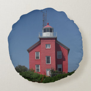 Marquette Harbour Lighthouse round pillow
