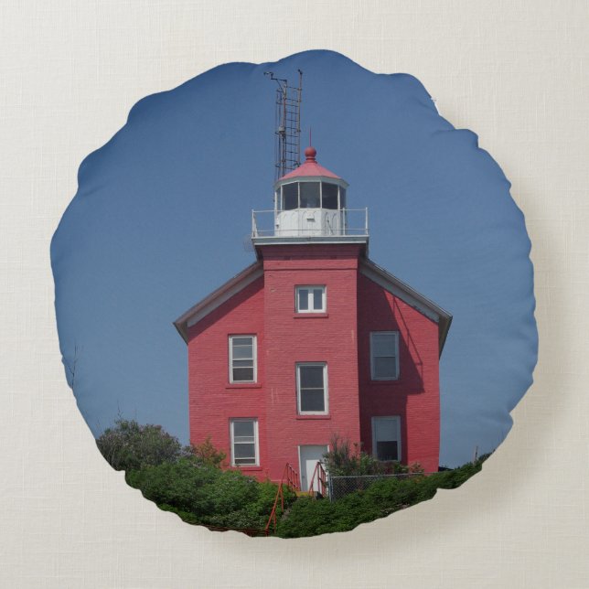 Marquette Harbour Lighthouse round pillow (Back)