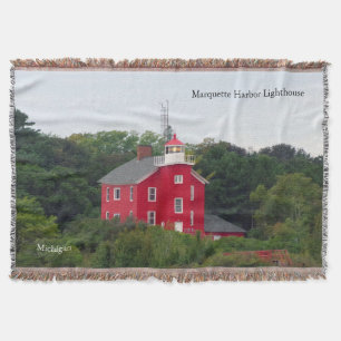 Marquette Harbour Lighthouse woven blanket