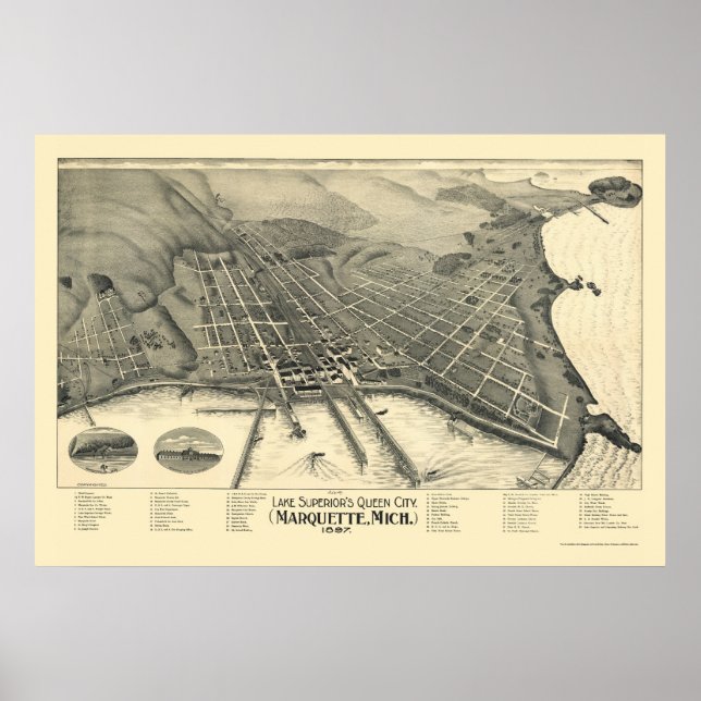 Marquette, MI Panoramic Map - 1897 Poster (Front)