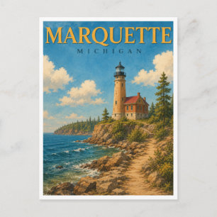 Marquette Michigan Harbour Lighthouse GeoSaga Postcard