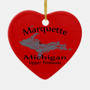 Marquette Michigan Heart Map Design Ornament