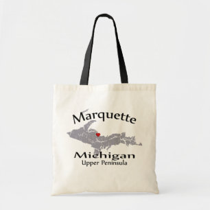 Marquette Michigan Heart Map Design Tote Bag