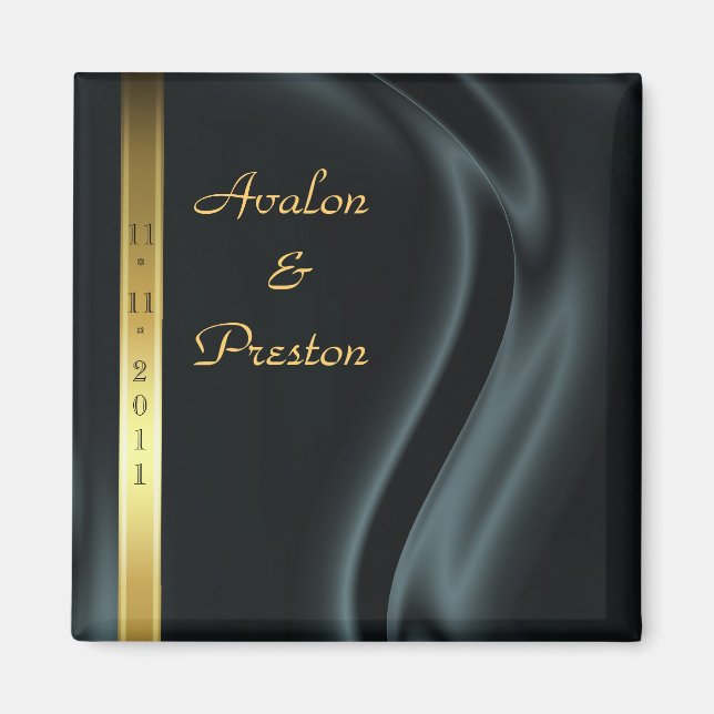 Marquis Black Silk Gold Save The Date Magnet (Front)