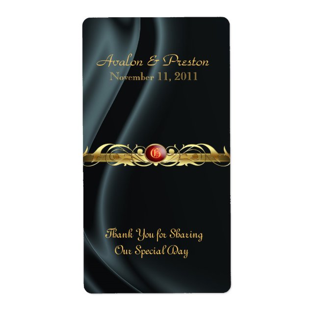 Marquis Black Silk Ruby Scroll Wine Wedding Label (Front)