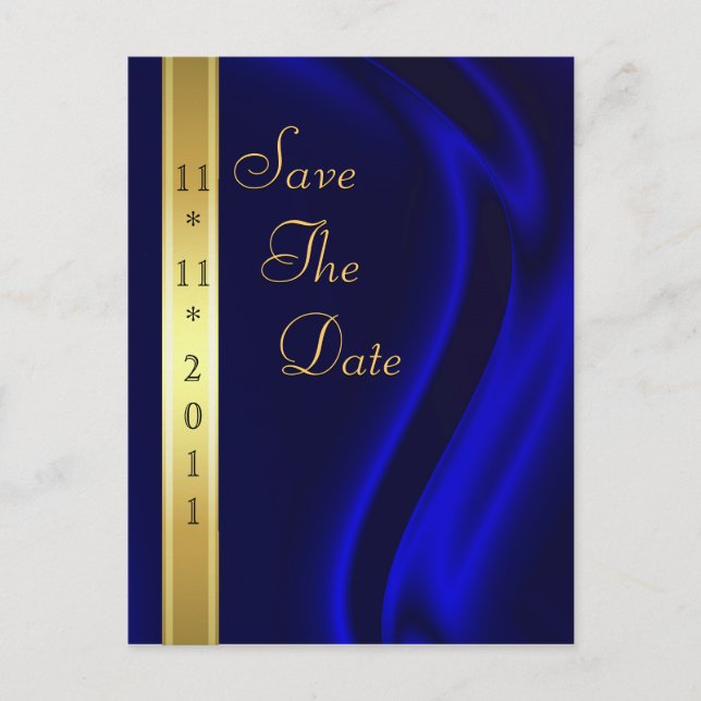 Marquis Blue Silk Gold Save The Date Postcard (Front)