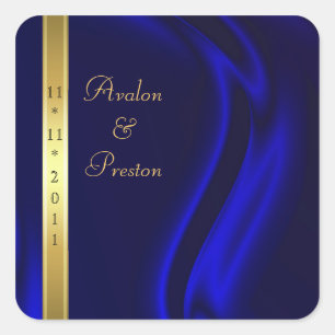 Marquis Blue Silk Gold Save The Date Sticker