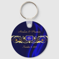 Marquis Blue Silk Gold Scroll Keychain