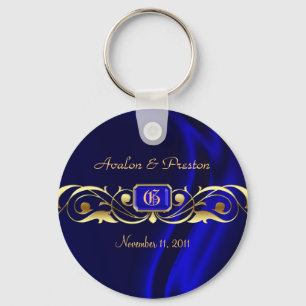 Marquis Blue Silk Gold Scroll Keychain