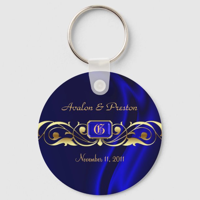 Marquis Blue Silk Gold Scroll Keychain (Front)