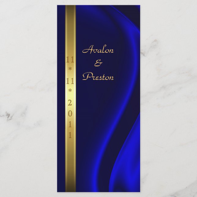 Marquis Blue Silk Gold Wedding Program Programme (Front)