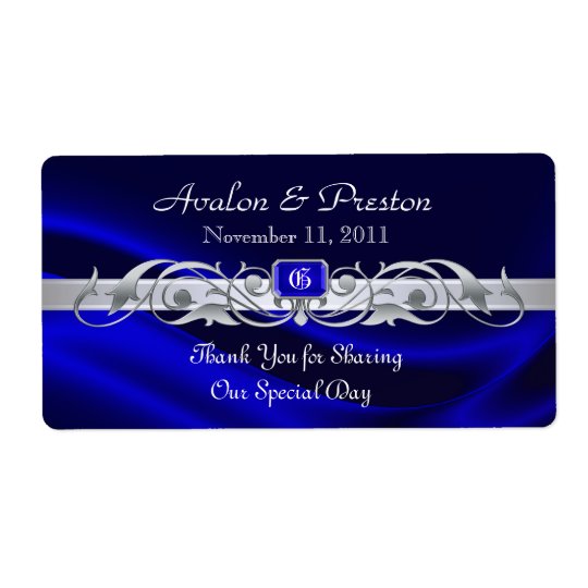 Marquis Blue Silk Silver Scroll Wine Wedding Label Shipping Label