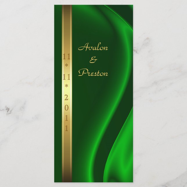 Marquis Green Silk Gold Wedding Program Programme (Front)