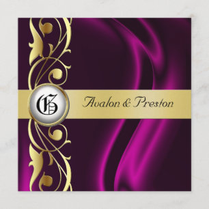 Marquis Pink Silk Gold Scroll Pearl Invitation