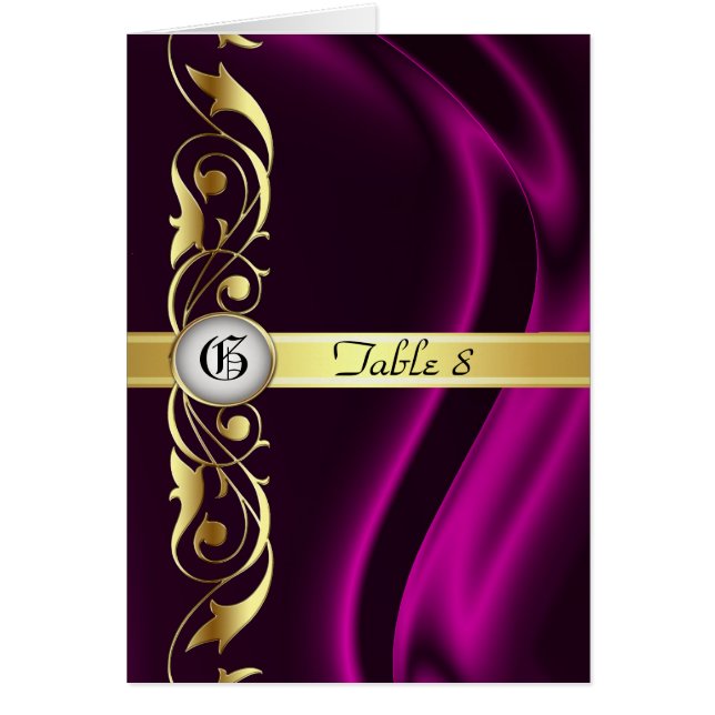 Marquis Pink Silk Gold Scroll Table Card (Front)