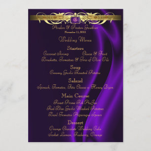 Marquis Purple Silk Gold Scroll Wedding Menu