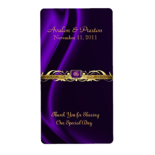 Marquis Purple Silk Gold Scroll Wine Wedding Label