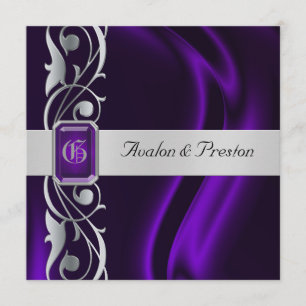 Marquis Purple Silk Silver Scroll Pearl Invitation