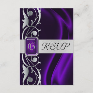Marquis Purple Silk Silver Scroll Pearl Rsvp