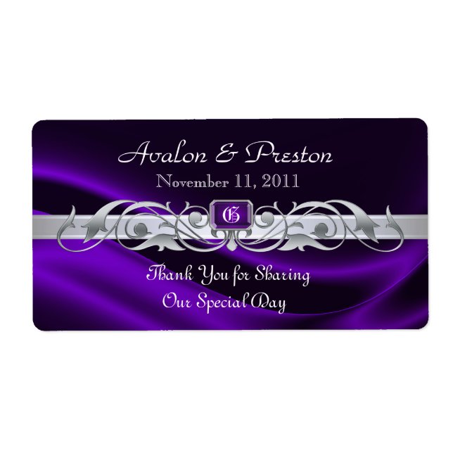 Marquis Purple Silk Silver Wine Wedding Label (Front)