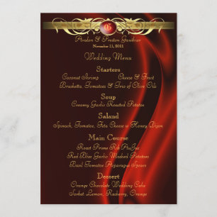 Marquis Red Silk Gold Scroll Wedding Menu