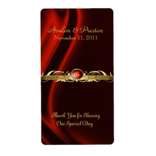Marquis Red Silk Gold Scroll Wine Wedding Label