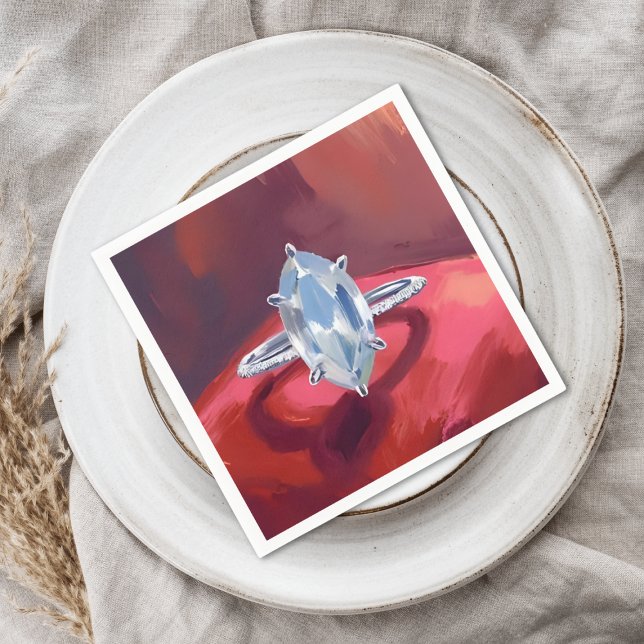 Marquise Diamond Engagement Ring Red Watercolor Napkin (Creator Uploaded)