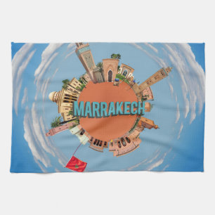 marrakech city little tiny planet morocco architec tea towel