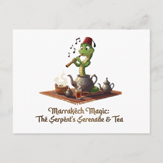 Marrakech Magic: Cute Snake Flute Player Moroccan Postcard (Front)