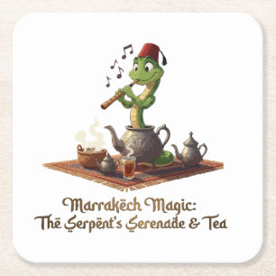 Marrakech Magic: Cute Snake Flute Player Moroccan Square Paper Coaster