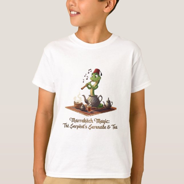 Marrakech Magic: Cute Snake Flute Player Moroccan T-Shirt (Front)