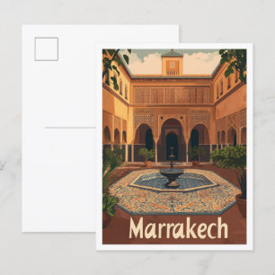 Marrakech Marocco Vintage Travel Illustration Postcard