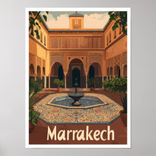 Marrakech Marocco Vintage Travel Illustration Poster