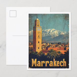 Marrakech Morocco Art Vintage Travel Illustration Postcard