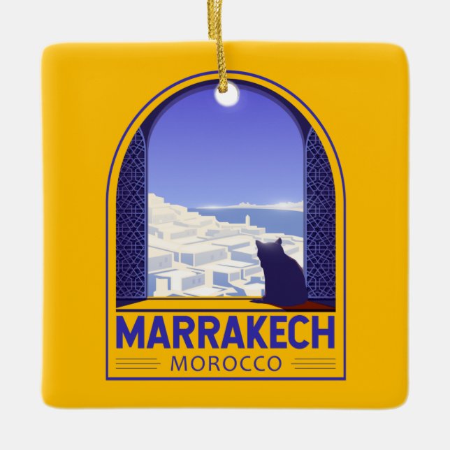 Marrakech Morocco Cat Retro Ceramic Ornament (Front)
