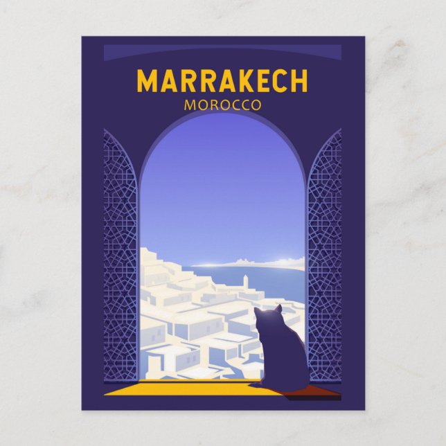 Marrakech Morocco Cat Retro Postcard (Front)