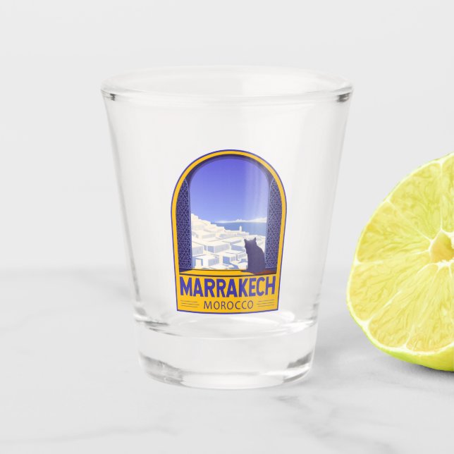 Marrakech Morocco Cat Retro Shot Glass (Front)