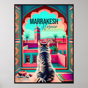 Marrakech Morocco Cat Travel Tourism Souvenir Poster