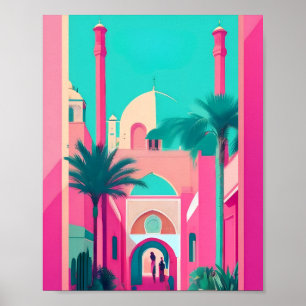 Marrakech Morocco Flat Vector Art Turquoise Poster