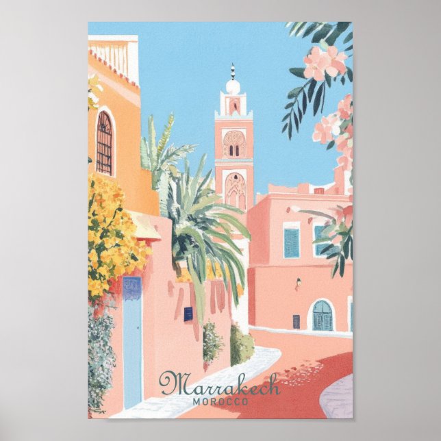 Marrakech Morocco Gouache Illustration Travel Poster (Front)