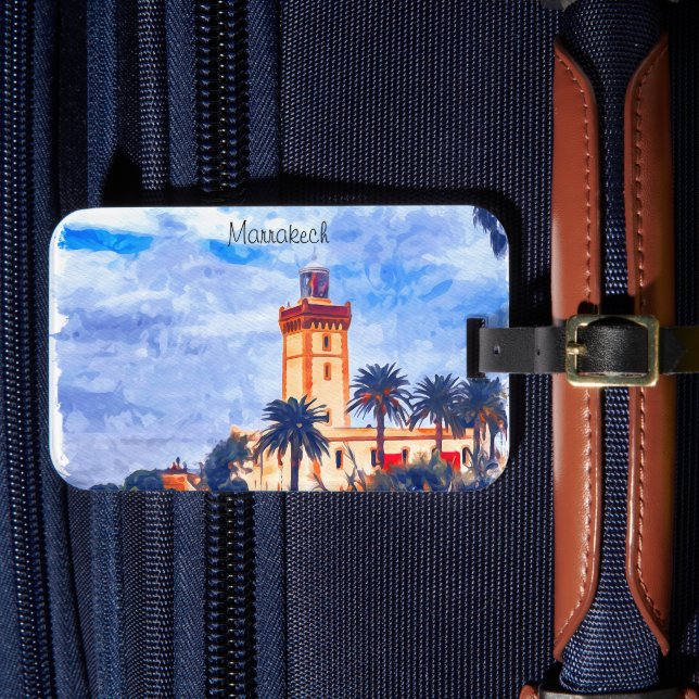 Marrakech Morocco Mosque Travel Luggage Tag (Front Insitu 4)