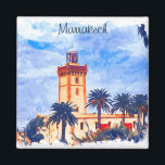 Marrakech Morocco Mosque Travel Magnet<br><div class="desc">Stylish retro watercolor Magnet featuring the a panorama view and beautiful architecture and landmarks like the koutoubia mosque of Marrakech or Marrakesh in Morocco. Works great as a travel souvenir and also gift to memorise your vacation in the Maghreb country. Purchase now.</div>
