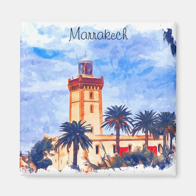 Marrakech Morocco Mosque Travel Magnet (Front)