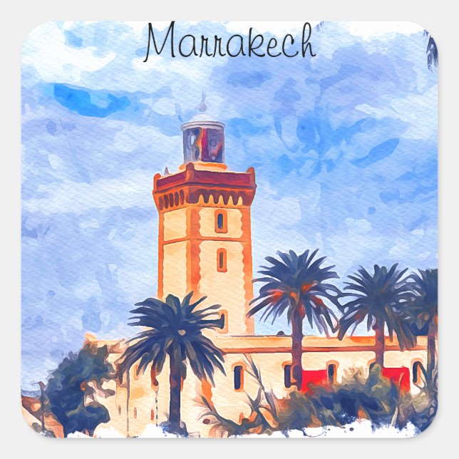 Marrakech Morocco Mosque Travel Square Sticker (Front)