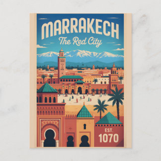 Marrakech Morocco Retro Travel Poster Art Postcard