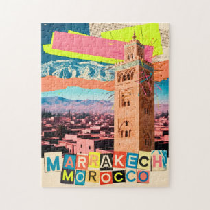 Marrakech Morocco Travel Koutoubia Vintage Skyline Jigsaw Puzzle