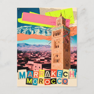 Marrakech Morocco Travel Koutoubia Vintage Skyline Postcard