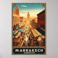 Marrakech Morocco Vintage Market Travel Poster